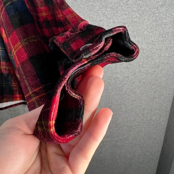 Susan Graver Weekend Regular Plaid Knit Corduroy Button Up Sh Red/Navy X-Large - Picture 11 of 11